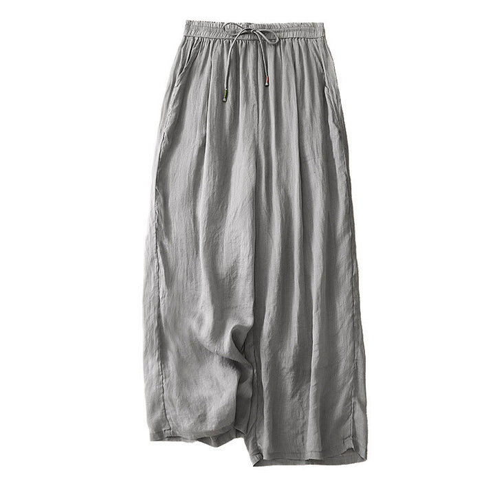 Pantaloni larghi da donna in cotone e lino con coulisse, a doppio strato, in morbido cotone e lino, con tasche, colore puro, Buddha Stones
