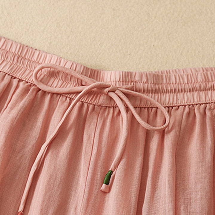 Pantaloni larghi da donna in cotone e lino con coulisse, a doppio strato, in morbido cotone e lino, con tasche, colore puro, Buddha Stones