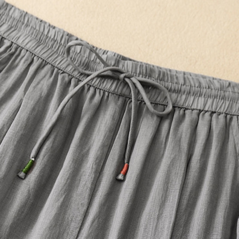 Pantaloni larghi da donna in cotone e lino con coulisse, a doppio strato, in morbido cotone e lino, con tasche, colore puro, Buddha Stones