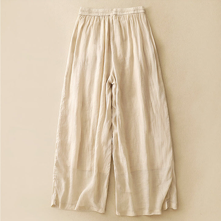 Pantaloni larghi da donna in cotone e lino con coulisse, a doppio strato, in morbido cotone e lino, con tasche, colore puro, Buddha Stones