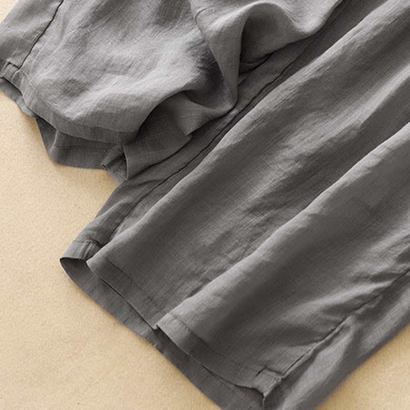 Pantaloni larghi da donna in cotone e lino con coulisse, a doppio strato, in morbido cotone e lino, con tasche, colore puro, Buddha Stones