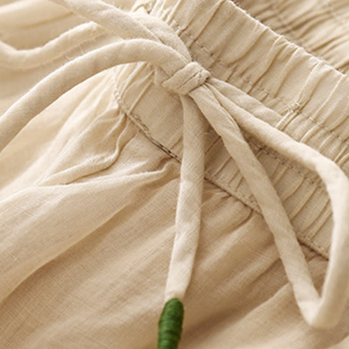 Pantaloni larghi da donna in cotone e lino con coulisse, a doppio strato, in morbido cotone e lino, con tasche, colore puro, Buddha Stones
