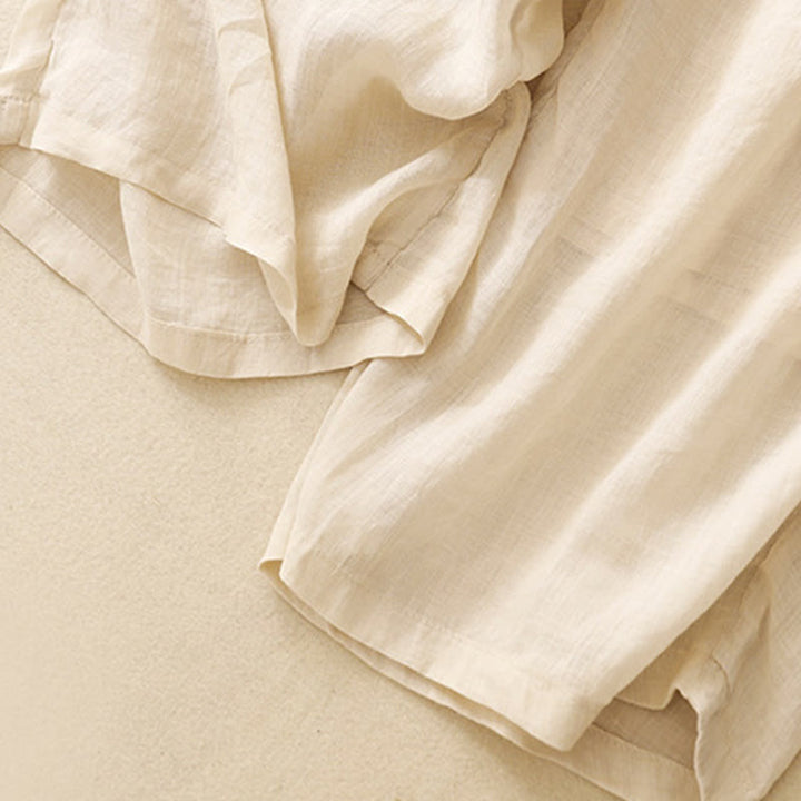 Pantaloni larghi da donna in cotone e lino con coulisse, a doppio strato, in morbido cotone e lino, con tasche, colore puro, Buddha Stones