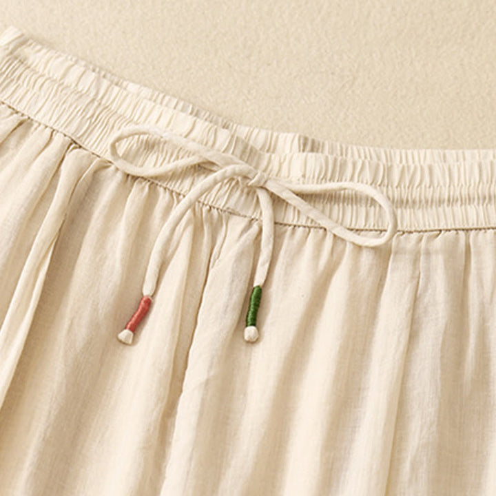 Pantaloni larghi da donna in cotone e lino con coulisse, a doppio strato, in morbido cotone e lino, con tasche, colore puro, Buddha Stones