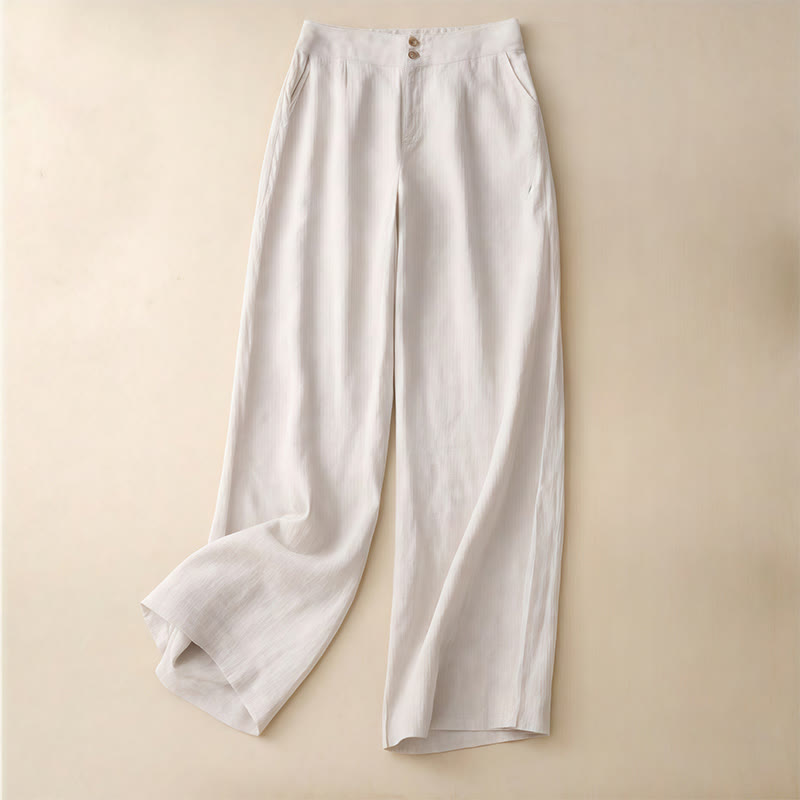 Pantaloni da donna in lino a gamba larga con tasche e design semplice a cerniera, ispirati al modello Buddha Stones, per l'estate. - Biancheria - US8-10, UK/AU12-14, EU40-42 (2XL) - image 10