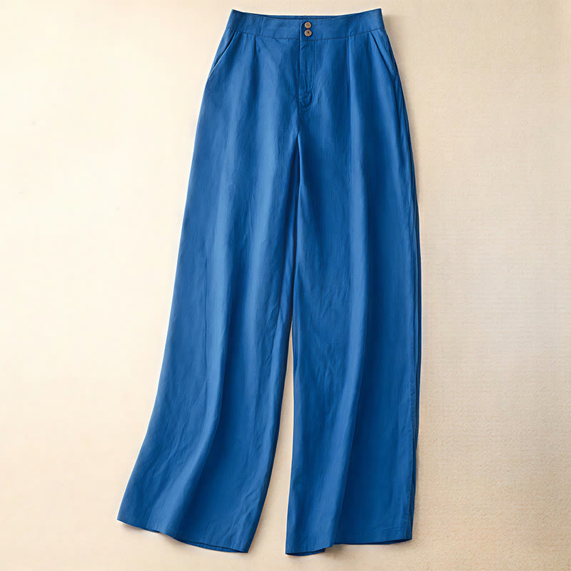 Pantaloni da donna in lino a gamba larga con tasche e design semplice a cerniera, ispirati al modello Buddha Stones, per l'estate. - Blu reale - US8-10, UK/AU12-14, EU40-42 (2XL) - image 16