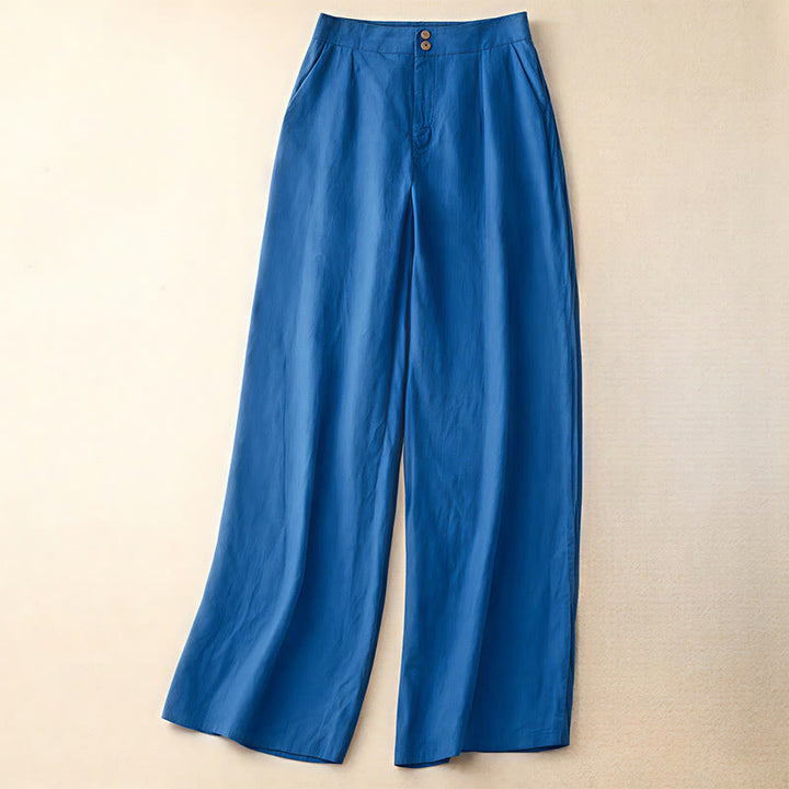 Pantaloni da donna in lino a gamba larga con tasche e design semplice a cerniera, ispirati al modello Buddha Stones, per l'estate. - Blu reale - US8-10, UK/AU12-14, EU40-42 (2XL) - image 16