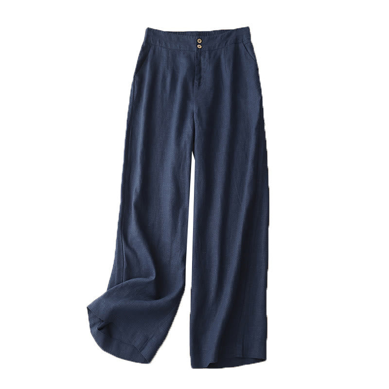 Pantaloni da donna in lino a gamba larga con tasche e design semplice a cerniera, ispirati al modello Buddha Stones, per l'estate. - image 60