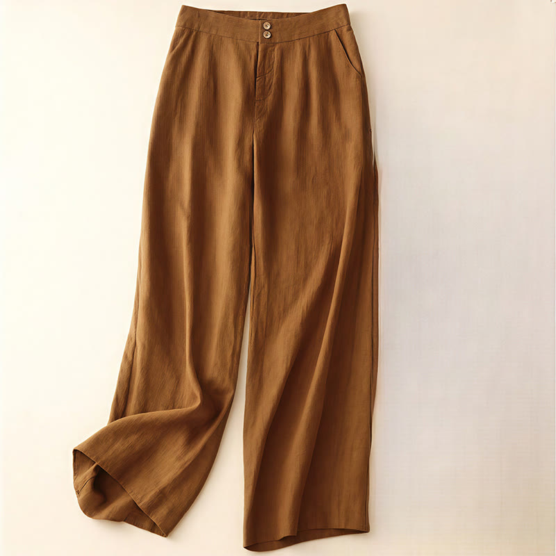 Pantaloni da donna in lino a gamba larga con tasche e design semplice a cerniera, ispirati al modello Buddha Stones, per l'estate. - Cioccolato - US8-10, UK/AU12-14, EU40-42 (2XL) - image 31