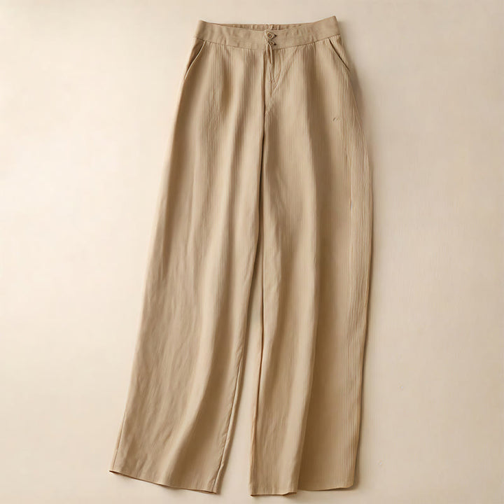 Pantaloni da donna in lino a gamba larga con tasche e design semplice a cerniera, ispirati al modello Buddha Stones, per l'estate. - Verga d'oro pallida - US8-10, UK/AU12-14, EU40-42 (2XL) - image 36
