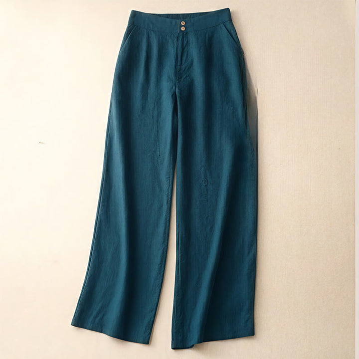 Pantaloni da donna in lino a gamba larga con tasche e design semplice a cerniera, ispirati al modello Buddha Stones, per l'estate. - Verde acqua - US8-10, UK/AU12-14, EU40-42 (2XL) - image 0