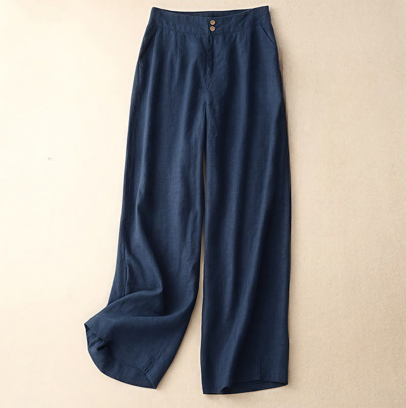 Pantaloni da donna in lino a gamba larga con tasche e design semplice a cerniera, ispirati al modello Buddha Stones, per l'estate. - Marina - US8-10, UK/AU12-14, EU40-42 (2XL) - image 55