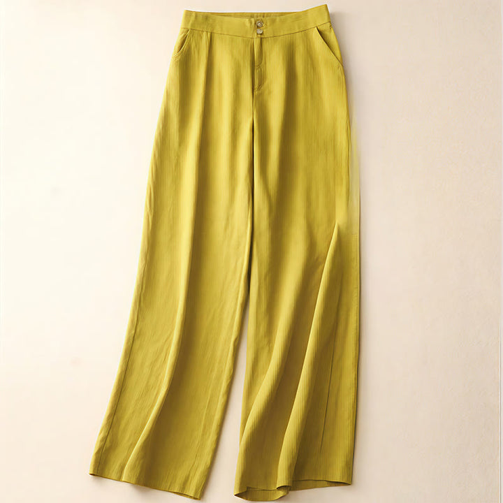 Pantaloni da donna in lino a gamba larga con tasche e design semplice a cerniera, ispirati al modello Buddha Stones, per l'estate. - Giallo - US8-10, UK/AU12-14, EU40-42 (2XL) - image 50