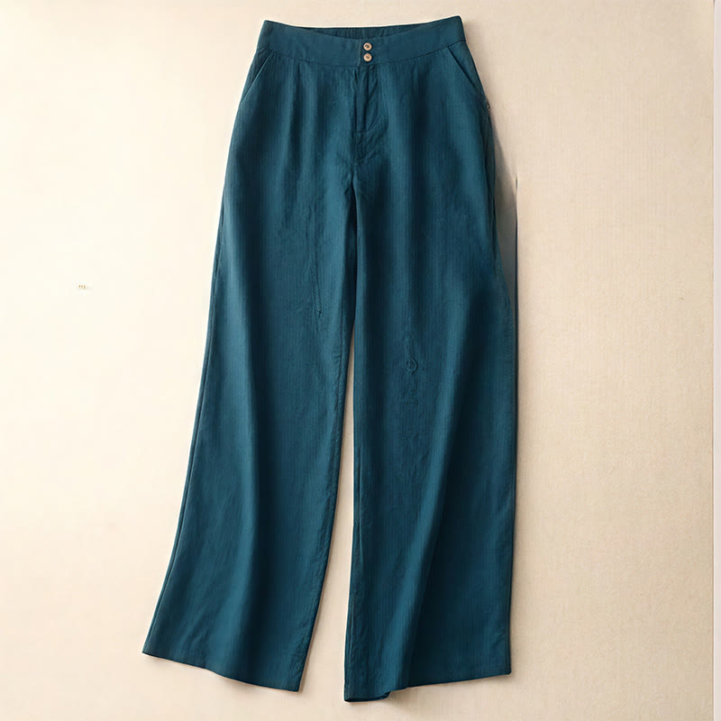 Pantaloni da donna in lino a gamba larga con tasche e design semplice a cerniera, ispirati al modello Buddha Stones, per l'estate. - Verde acqua - US8-10, UK/AU12-14, EU40-42 (2XL) - image 0