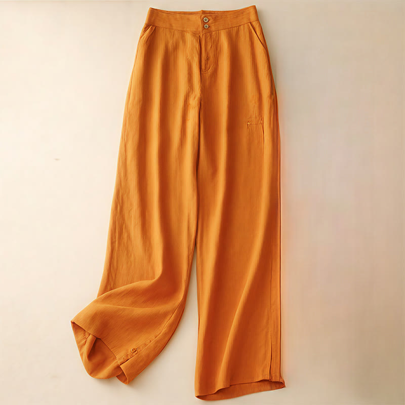 Pantaloni da donna in lino a gamba larga con tasche e design semplice a cerniera, ispirati al modello Buddha Stones, per l'estate. - Arancione scuro - US8-10, UK/AU12-14, EU40-42 (2XL) - image 21