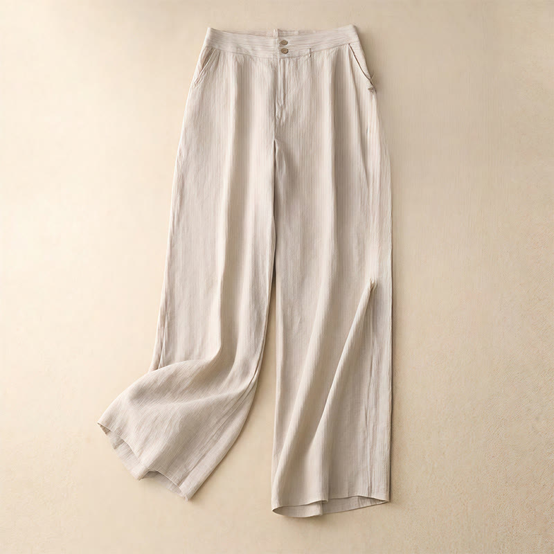 Pantaloni da donna in lino a gamba larga con tasche e design semplice a cerniera, ispirati al modello Buddha Stones, per l'estate. - Beige - US8-10, UK/AU12-14, EU40-42 (2XL) - image 42