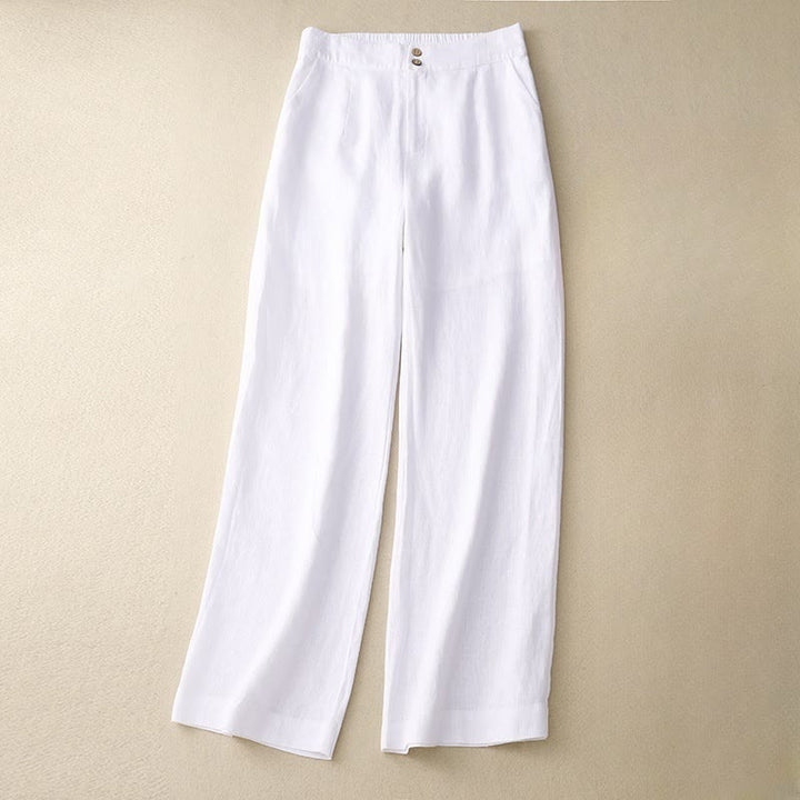Pantaloni da donna in lino a gamba larga con tasche e design semplice a cerniera, ispirati al modello Buddha Stones, per l'estate. - Bianco - US8-10, UK/AU12-14, EU40-42 (2XL) - image 5