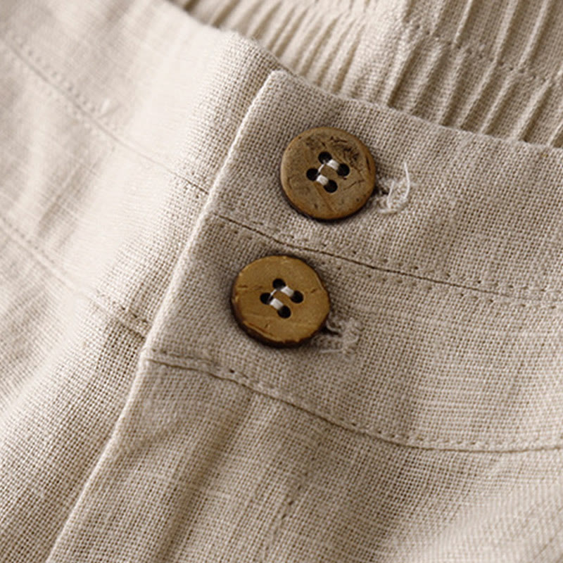 Pantaloni da donna in lino a gamba larga con tasche e design semplice a cerniera, ispirati al modello Buddha Stones, per l'estate. - image 45