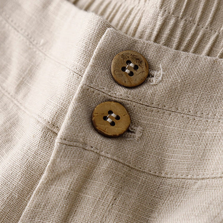 Pantaloni da donna in lino a gamba larga con tasche e design semplice a cerniera, ispirati al modello Buddha Stones, per l'estate. - image 45