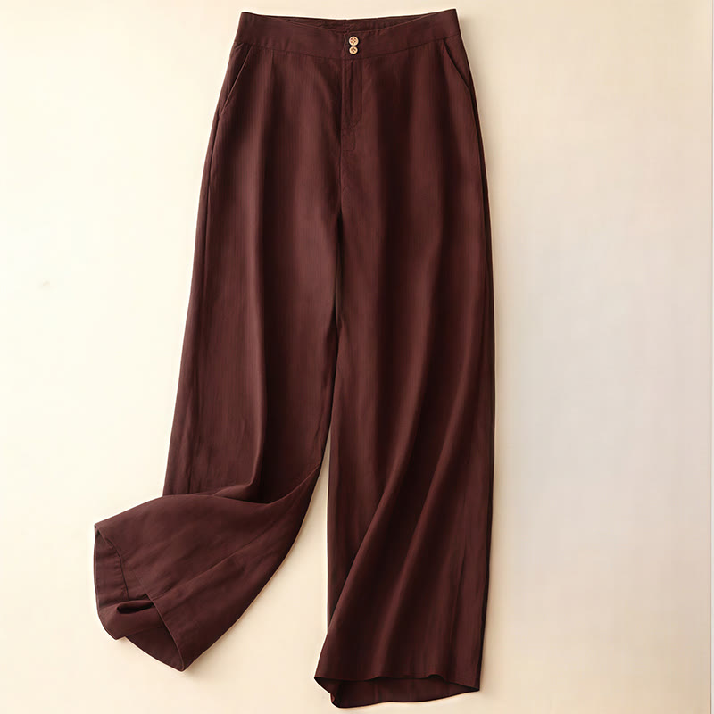 Pantaloni da donna in lino a gamba larga con tasche e design semplice a cerniera, ispirati al modello Buddha Stones, per l'estate. - Marrone - US8-10, UK/AU12-14, EU40-42 (2XL) - image 26
