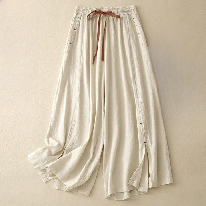Pantaloni larghi da donna in lino di cotone con coulisse, casual, semplici, con tasche, modello Buddha Stones