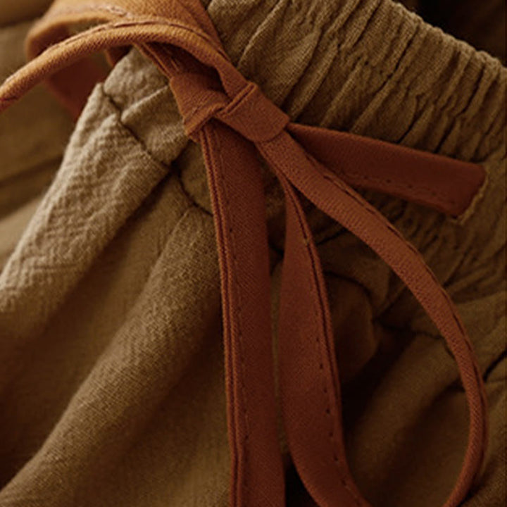 Pantaloni larghi da donna in lino di cotone con coulisse, casual, semplici, con tasche, modello Buddha Stones