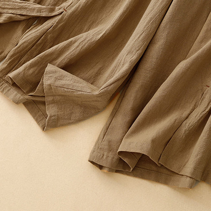 Pantaloni larghi da donna in lino di cotone con coulisse, casual, semplici, con tasche, modello Buddha Stones