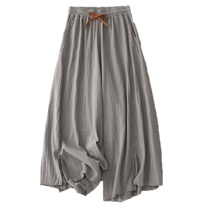 Pantaloni larghi da donna in lino di cotone con coulisse, casual, semplici, con tasche, modello Buddha Stones