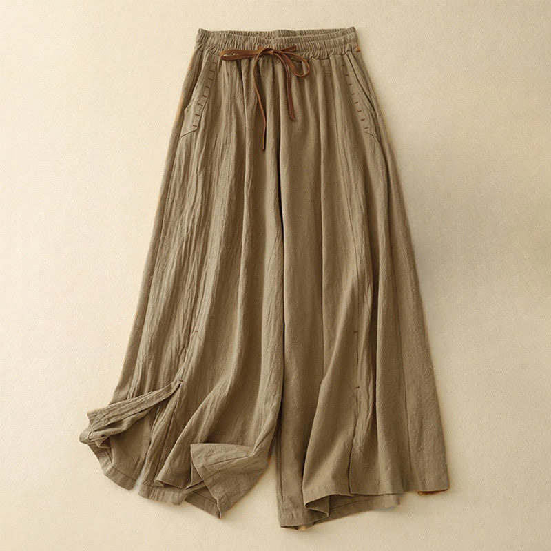 Pantaloni da donna a gamba larga con coulisse e tasche, dal design semplice e casual, con motivo Buddha Stones. - Verga d'oro scura - US8-10, UK/AU12-14, EU40-42 (2XL) - image 0