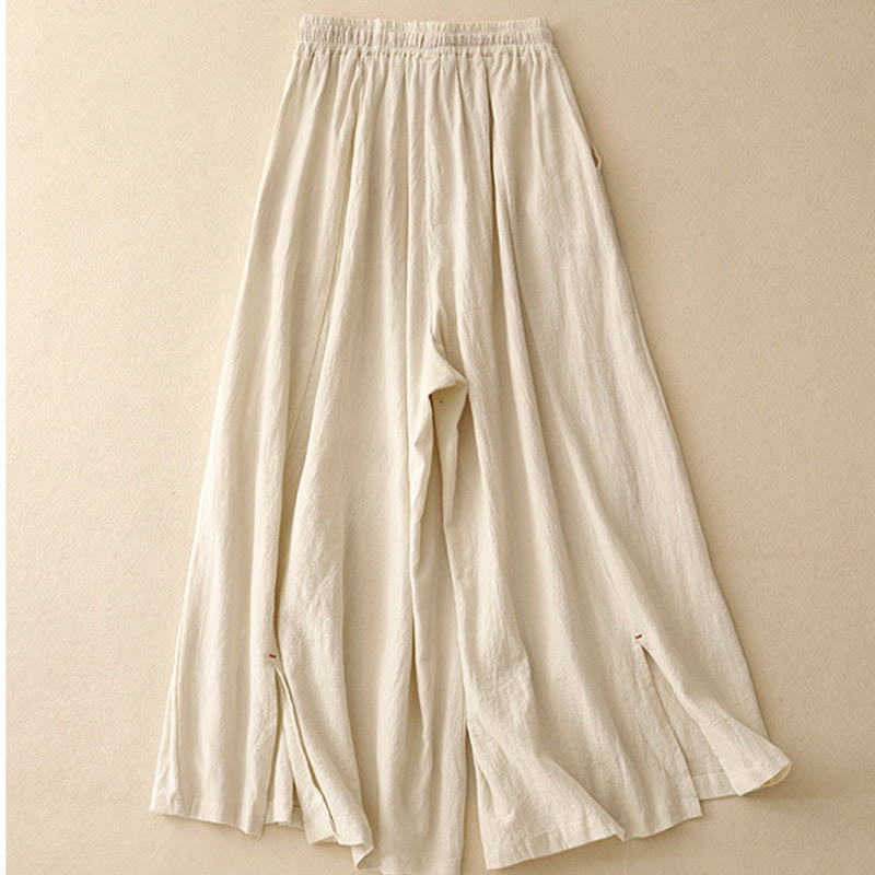 Pantaloni larghi da donna in lino di cotone con coulisse, casual, semplici, con tasche, modello Buddha Stones