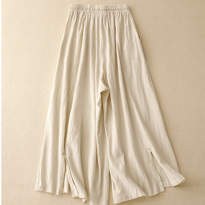 Pantaloni larghi da donna in lino di cotone con coulisse, casual, semplici, con tasche, modello Buddha Stones