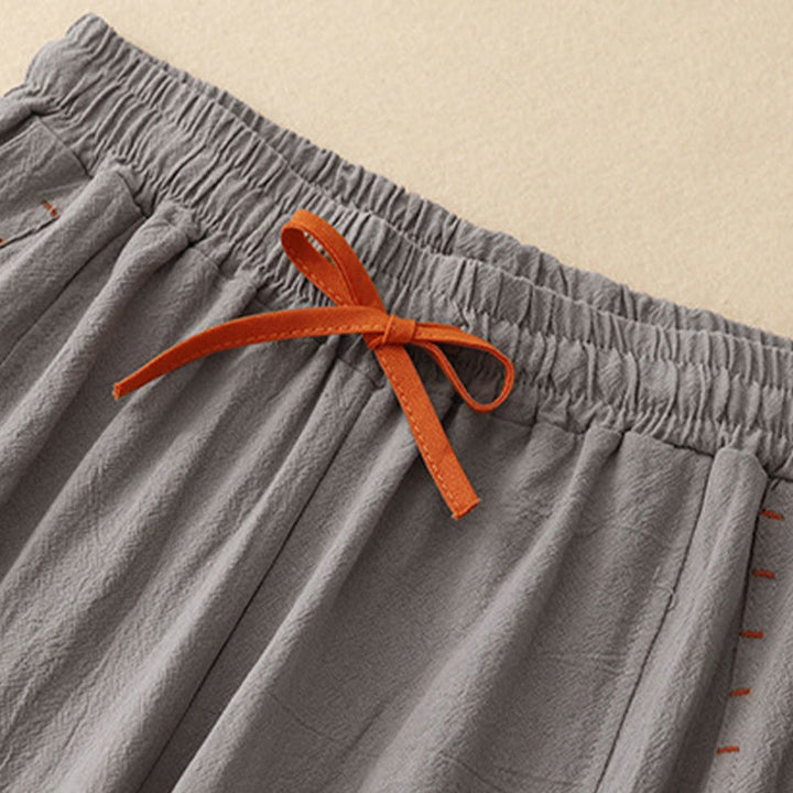 Pantaloni larghi da donna in lino di cotone con coulisse, casual, semplici, con tasche, modello Buddha Stones