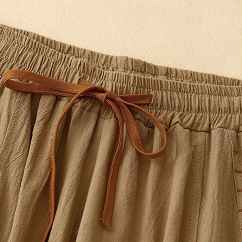 Pantaloni larghi da donna in lino di cotone con coulisse, casual, semplici, con tasche, modello Buddha Stones