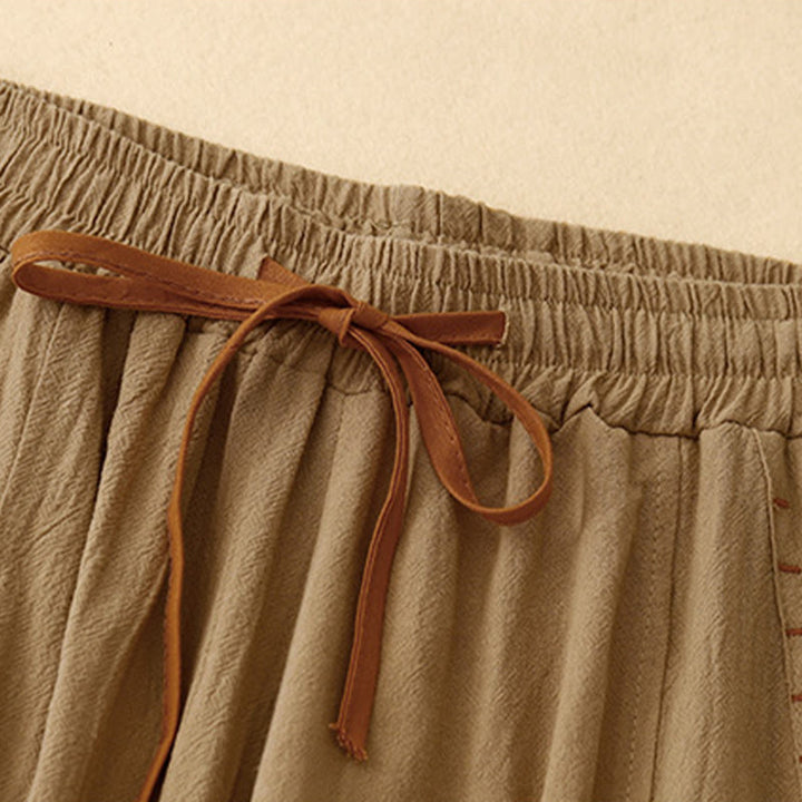 Pantaloni larghi da donna in lino di cotone con coulisse, casual, semplici, con tasche, modello Buddha Stones