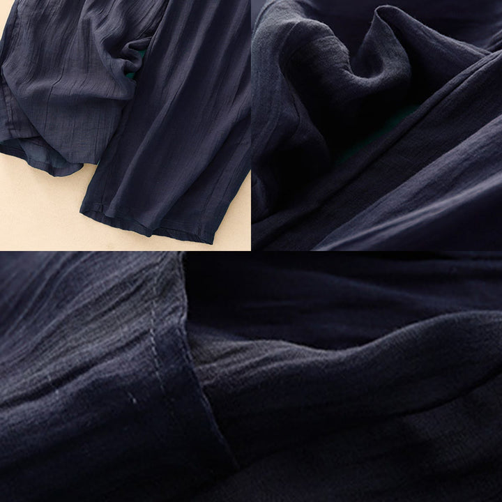 Pantaloni da donna a gamba larga in cotone e lino a doppio strato con coulisse, colore puro, Buddha Stones Spring, con tasche