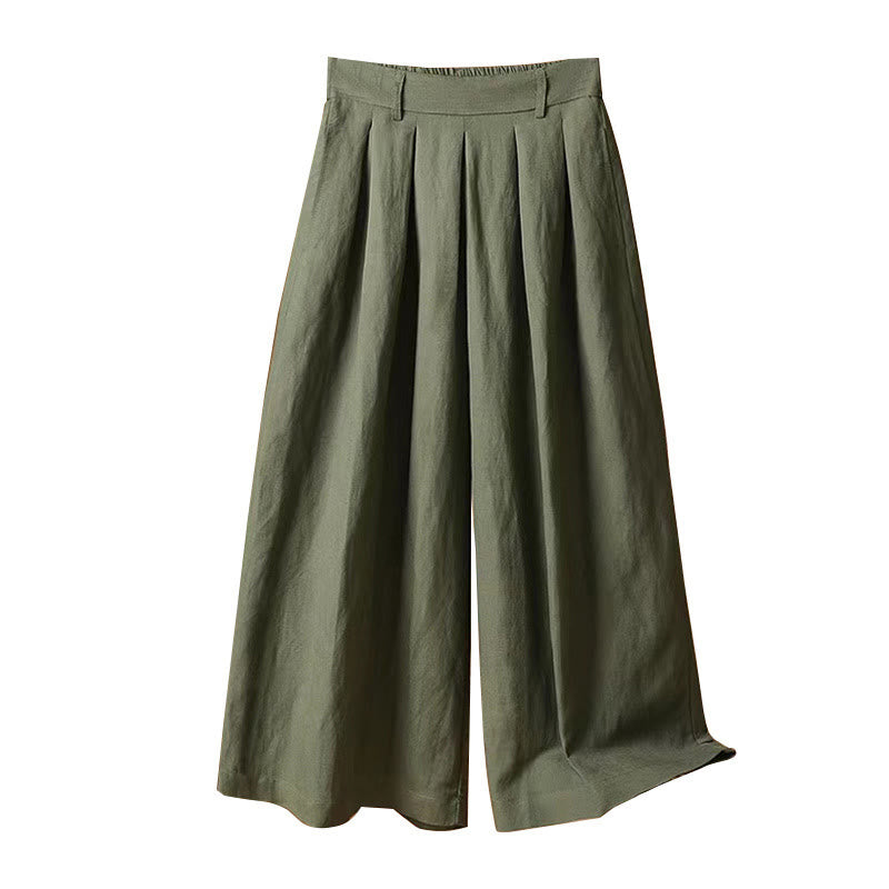 Pantaloni a gamba larga da donna in cotone e lino, lunghezza 7-8, casual, estivi, colore puro, Buddha Stones