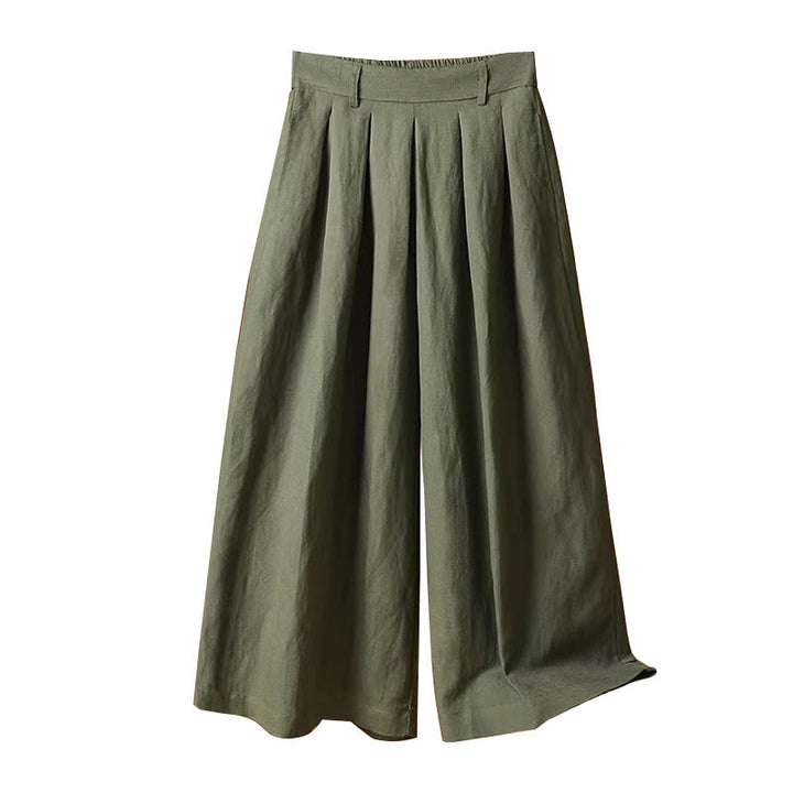 Pantaloni a gamba larga da donna in cotone e lino, lunghezza 7-8, casual, estivi, colore puro, Buddha Stones
