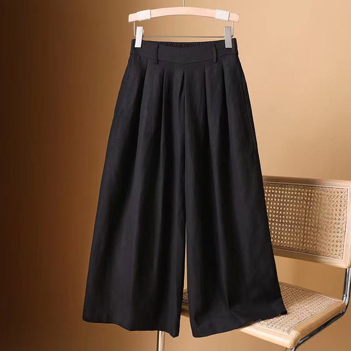 Pantaloni a gamba larga da donna in cotone e lino, lunghezza 7-8, casual, estivi, colore puro, Buddha Stones