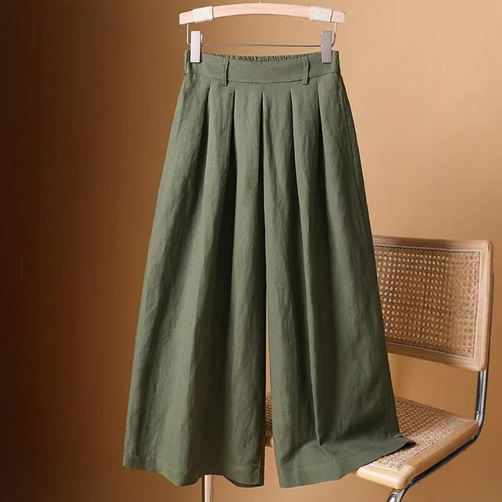 Pantaloni a gamba larga da donna in cotone e lino, lunghezza 7-8, casual, estivi, colore puro, Buddha Stones