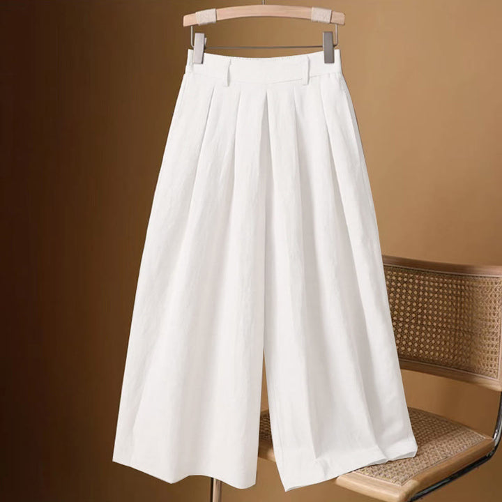 Pantaloni a gamba larga da donna in cotone e lino, lunghezza 7-8, casual, estivi, colore puro, Buddha Stones