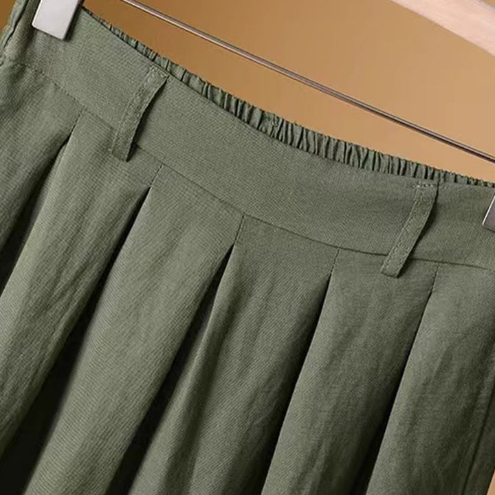 Pantaloni a gamba larga da donna in cotone e lino, lunghezza 7-8, casual, estivi, colore puro, Buddha Stones