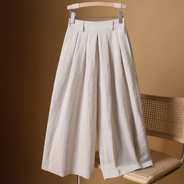 Pantaloni a gamba larga da donna in cotone e lino, lunghezza 7-8, casual, estivi, colore puro, Buddha Stones