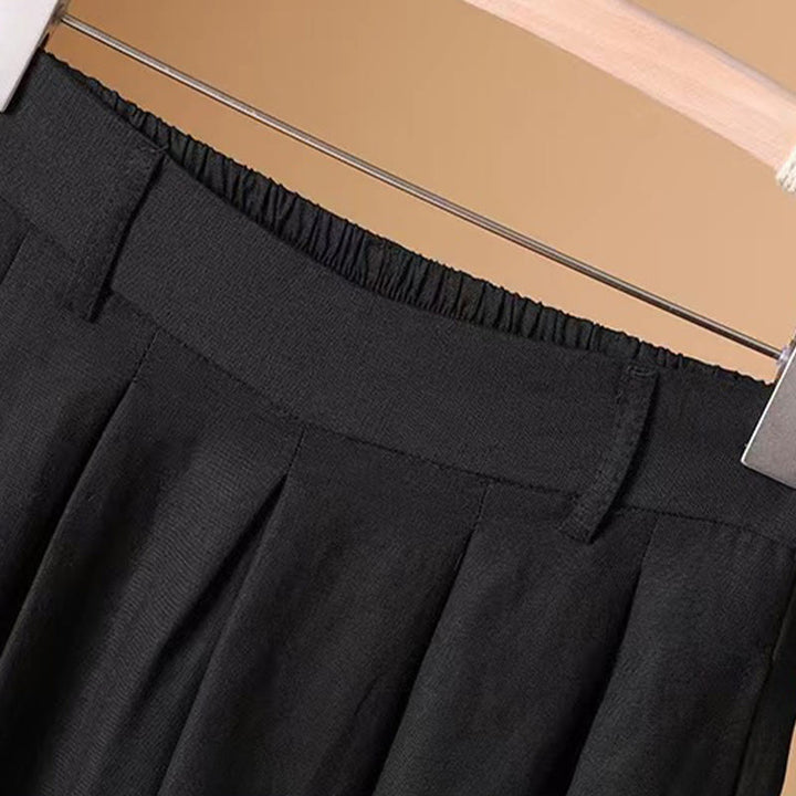 Pantaloni a gamba larga da donna in cotone e lino, lunghezza 7-8, casual, estivi, colore puro, Buddha Stones