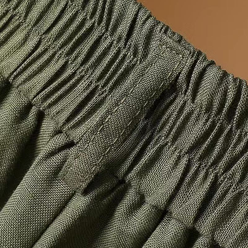 Pantaloni a gamba larga da donna in cotone e lino, lunghezza 7-8, casual, estivi, colore puro, Buddha Stones