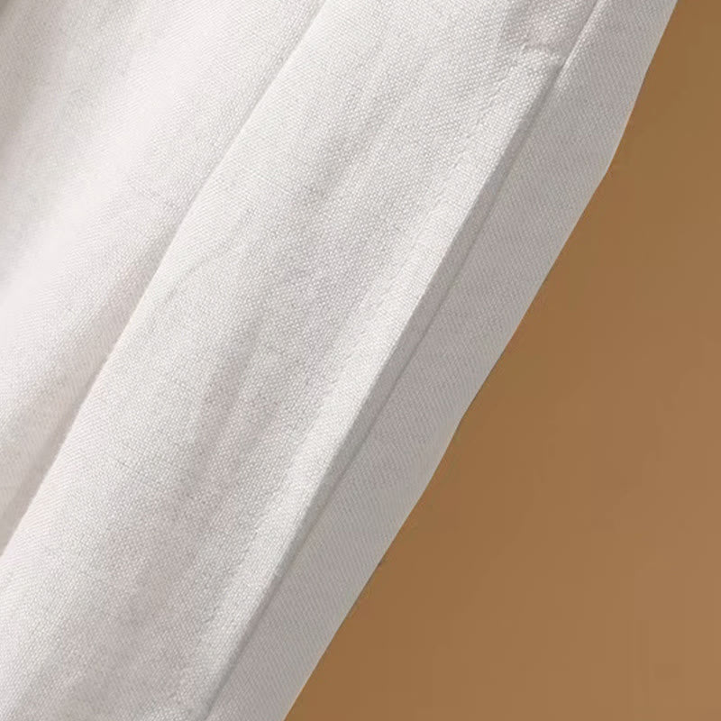 Pantaloni a gamba larga da donna in cotone e lino, lunghezza 7-8, casual, estivi, colore puro, Buddha Stones