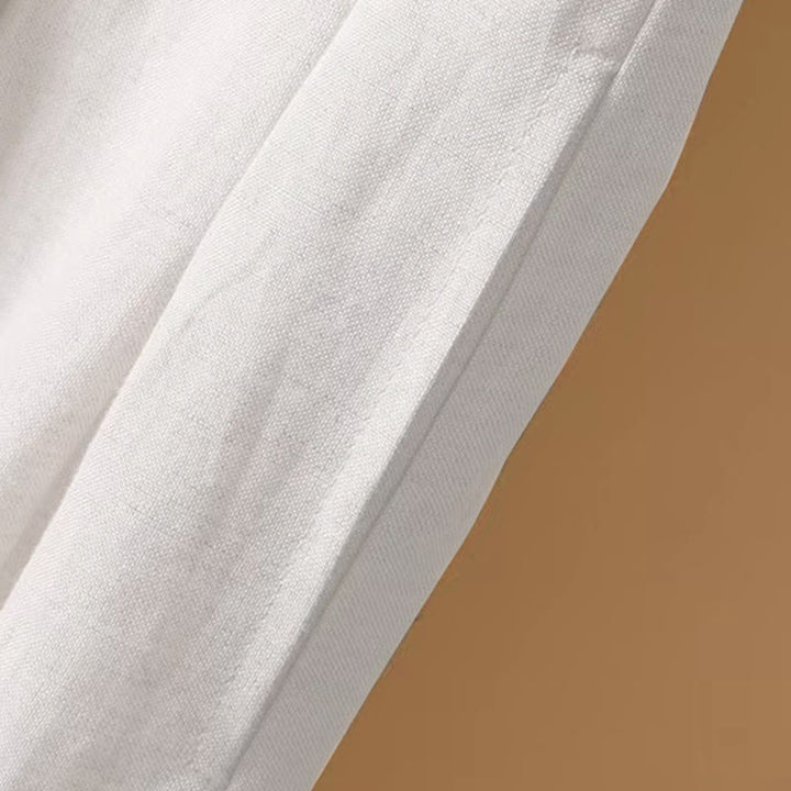 Pantaloni a gamba larga da donna in cotone e lino, lunghezza 7-8, casual, estivi, colore puro, Buddha Stones