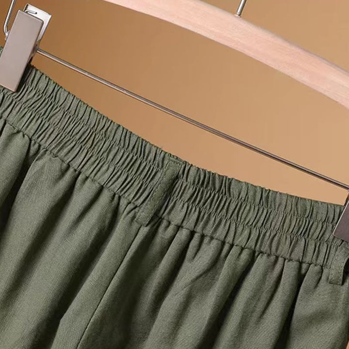 Pantaloni a gamba larga da donna in cotone e lino, lunghezza 7-8, casual, estivi, colore puro, Buddha Stones