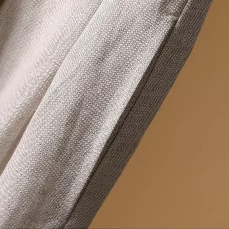 Pantaloni a gamba larga da donna in cotone e lino, lunghezza 7-8, casual, estivi, colore puro, Buddha Stones