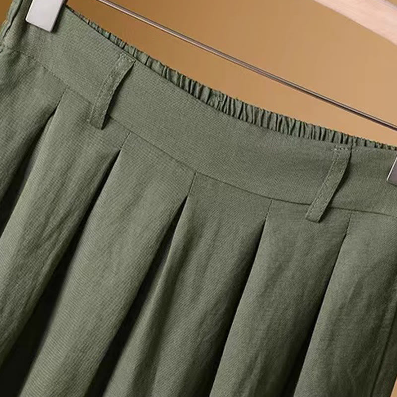 Pantaloni a gamba larga da donna in cotone e lino, lunghezza 7-8, casual, estivi, colore puro, Buddha Stones - image 1