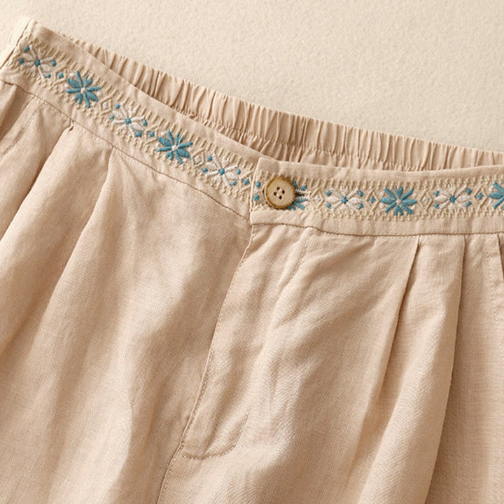 Pantaloncini da donna estivi casual con ricami floreali, pieghe, cerniera e bottoni, in poliestere, con motivo Buddha Stones. - image 23